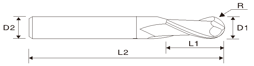 EMT06 Schaftfräser/ Radiusfräser, 2 Schneiden, lang
