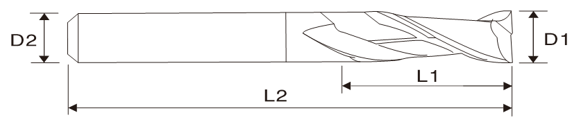 EME02 Hartmetallfräser, 2 Schneiden, langer Hals