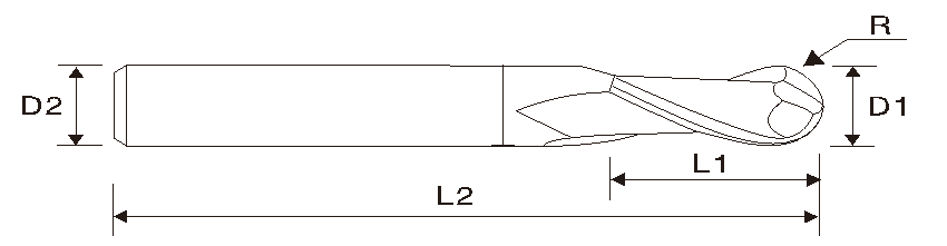 EME06 Hartmetall Radiusfräser, 2 Schneiden, lang